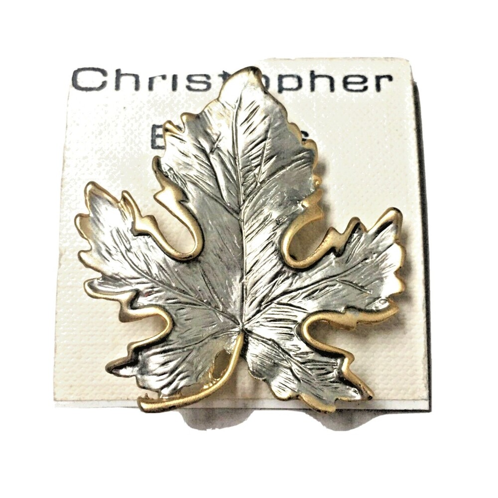 NEW Christopher & Banks Maple Leaf Autumn silver tone gold accents brooch pin 2”